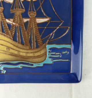 Rare California Faience Mission Arts Crafts Pottery Tile Spanish Galleon Ship 2
