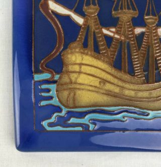 Rare California Faience Mission Arts Crafts Pottery Tile Spanish Galleon Ship 3