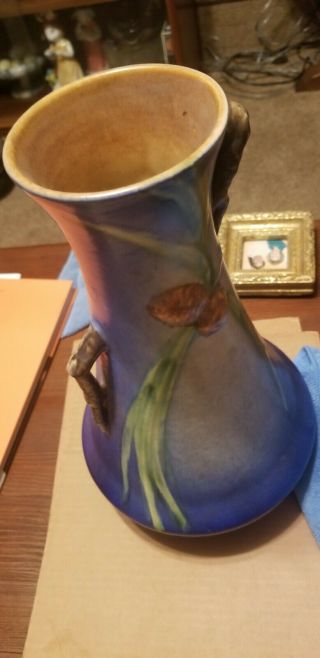 Tall Roseville Pottery 712 - 12” Pine Cone Two Handle Vase in Blue Perfect 12