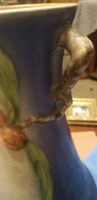 Tall Roseville Pottery 712 - 12” Pine Cone Two Handle Vase in Blue Perfect 7