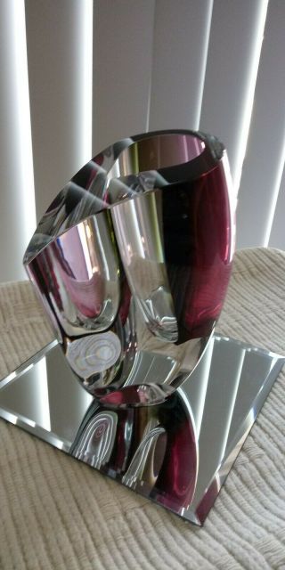KOSTA BODA MIRAGE LARGE Vase Goran Warff Art Glass Red Maroon Gray 11