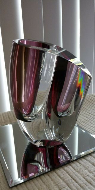 Kosta Boda Mirage Large Vase Goran Warff Art Glass Red Maroon Gray