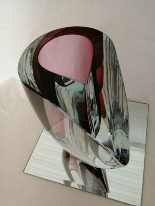 KOSTA BODA MIRAGE LARGE Vase Goran Warff Art Glass Red Maroon Gray 5