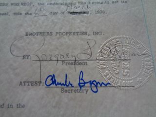 Allman Brothers.  Greg Allman Signed 1978 Legal Document.  Legal Signature