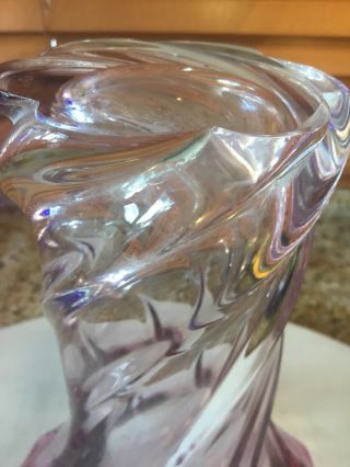Vintage Murano 1950’s Clear And Pink 9” Scissor Cut Rim Swirl Vase 6