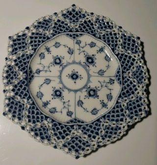 Royal Copenhagen Blue Fluted Full Lace 1094 Pierced Plate 2nd Qual Hexagon