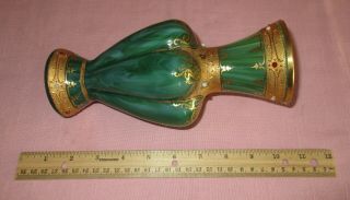Antique 19th C Loetz Art Glass Malachit Green Malachite Jeweled Vase 8.  75 