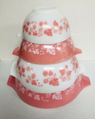 Vintage Pyrex Pink Gooseberry Set Of Four Princess Bowls