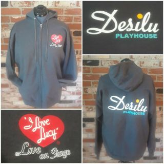 I Love Lucy Full Zip Gray Hoodie Live On Stage Desilu Playhouse Broadway Large