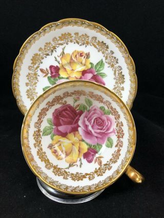 Paragon Triple Trio Rose Red Yellow Pink Cup & Saucer