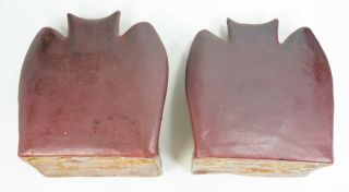 NM Vintage Van Briggle Art Pottery Owl Bookends - Mulberry And Blue - Set of 2 2