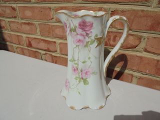 Antique Haviland Limoges France Porcelain Baltimore Rose Tankard Pitcher 8 3/4 "