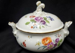 Meissen Germany China 200110 Bouquet Flowers Soup Or Large Vegetable Bowl W/ Lid
