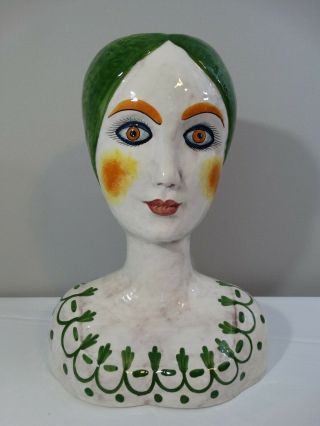 Vintage Large Horchow Italian Ceramic Woman Bust Head Vase Planter