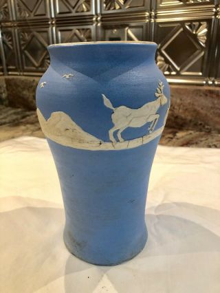 Pisgah Forest Pottery Rare Blue Cameo Vase 1930s Deer Mountains Signed Stephen