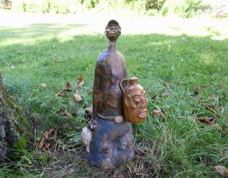 Mojo Man W/ Chicken,  Face Jug & Civil War Hat Bank Fired Stoneware Art By Berdej