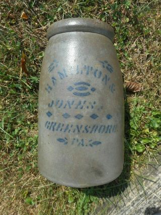 19th Century 1/2 Gallon Hamilton & Jones Greensboro,  Pa Stoneware Canning Jar
