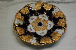 Antique Meissen 11” Cobalt & Gold Rococo/encrusted Bowl