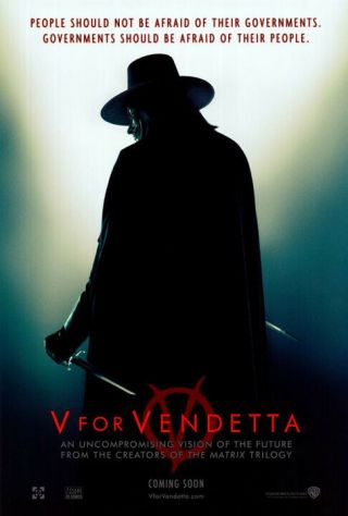 V For Vendetta (2005) Movie Poster Advance Teaser - Double - Sided - Rolled