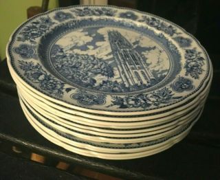 Full Set 12 Wedgwood 1940 Yale Blue Transfer 10.  5 " Embossed Dinner Plates