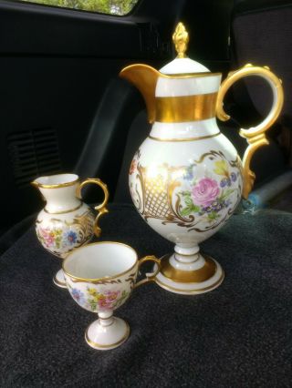 Limoges Tea Coffee Hot Chocolate Pot Hand Painted Flowers Gold Ceramic Porcelain