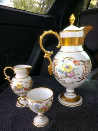 Limoges tea coffee hot chocolate pot hand painted flowers gold ceramic porcelain 2
