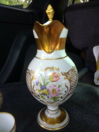 Limoges tea coffee hot chocolate pot hand painted flowers gold ceramic porcelain 3