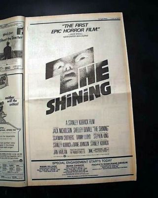 Best The Shining Horror Film Movie Opening Day Ad & Review 1980 L.  A.  Newspaper