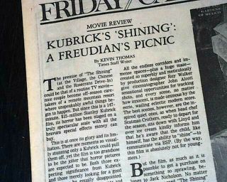 Best THE SHINING Horror Film Movie Opening Day AD & Review 1980 L.  A.  Newspaper 3