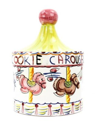 Mid Century Vintage Hand Painted Italy Large Glazed Carousel Cookie Jar Pottery