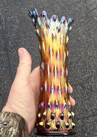 Carnival Millersburg Radium Swirl Hobstar Vase With A Lobed Top “very Unusual”
