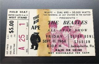 Beatles Concert Ticket Stub September 11,  1964 Gator Bowl Jacksonville Florida