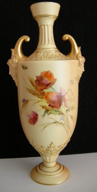 Antique Royal Worcester Blush Ivory Handpainted Vase,  Ca.  1896