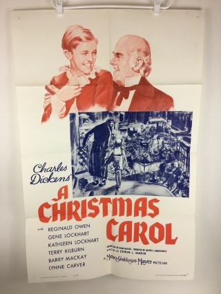 1962 A Christmas Carol Re Release 1 Sheet Movie Theater Poster 27 X 41