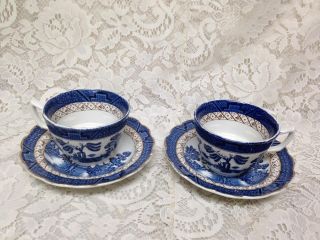 Vintage,  Booths Old Willow A8025 England,  12 - pc Blue Willow Tea - Dinner Set for 2 6