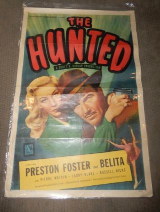 Vintage Movie Poster - The Hunted (1948) Film Noir Crime - Preston Foster
