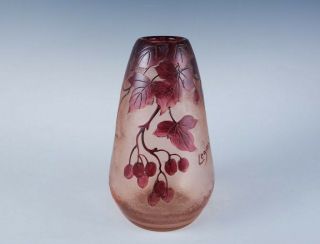 Fine Antique C1900 Art Nouveau French Legras Art Glass Leaf & Berry Signed Vase
