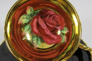 Vintage Paragon England Gold Red Rose Cabbage Black Backgroud Tea Cup & Saucer
