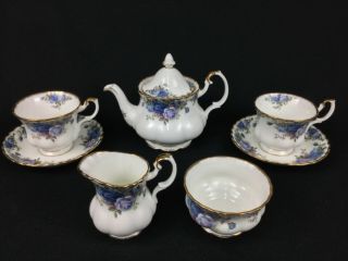 Royal Albert Moonlight Rose Tea Set For 2 Teapot Sugar Bowl Creamer Cups Saucers