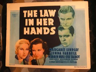 The Law In Her Hands 1936 First National Title Lobbycard Margaret Lindsay Glenda
