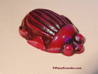 Large Red Antique Ca: 1910 Unset Tiffany Favrile Art Glass Scarab - Authentic