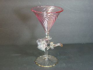 Vtg Murano Venetian Italian Art Glass Swirl Pink Figural Martini Glass/s,