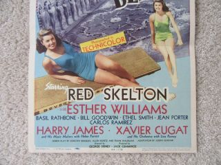 BATHING BEAUTY ORIG 1944 INSRT MOVIE POSTER FLD ESTHER WILLIAMS RED SKELTON EX 4
