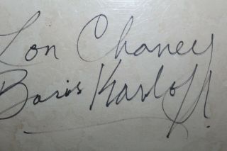 Boris Karloff and Lon Chaney hand signed 3x5 index card. 2