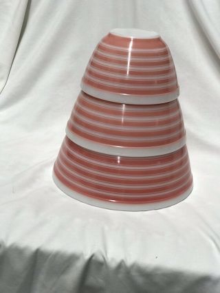 Vintage Pyrex Pink And White Stripe Bowl Set 401,  402,  403