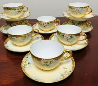 Antique 16 - Piece T & V Limoges France Hand Painted Matching Cups And Saucers Set