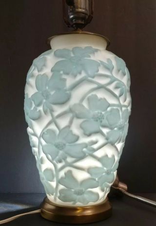 Antique Early 20thc Consolidated/ Phoenix Glass Company Dogwood Art Glass Lamp