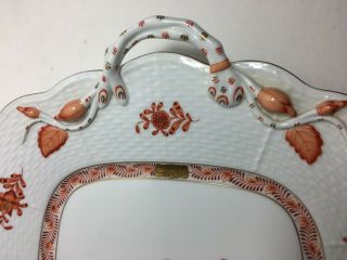 Herend Chinese Bouquet Rust Serving Tray Platter Two Handle 5