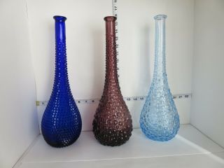 Vintage Art Glass Genie Bottles Ice Blue,  Amethyst And Cobalt Blue No Stoppers