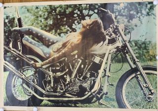 Vintage 1968 Pandora Naked Body Paint Hippie Chick Motorcycle Poster